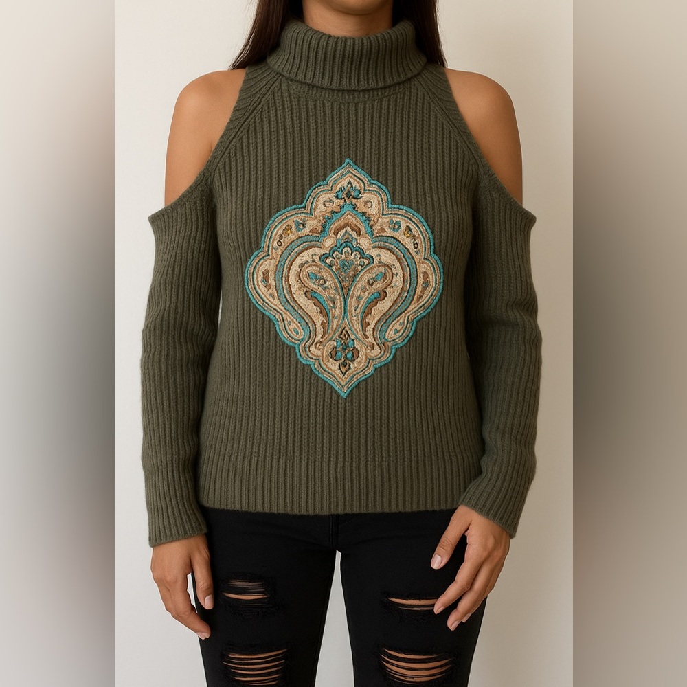 Upcycled HYFVE Green Chunky Shoulder Cutoff Sweater (Handmade Patchwork)